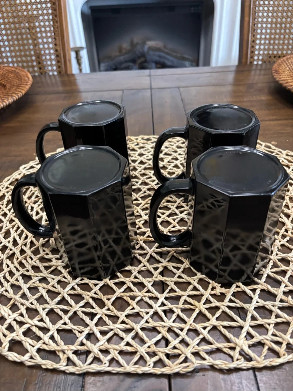 Four Mcm vintage retro black octagonal France mugs